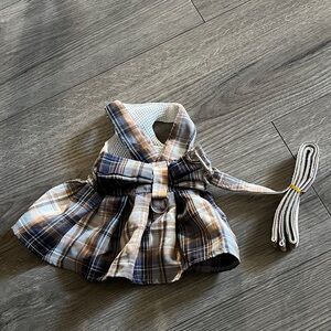 Plaid Dog Harness Dress with Leash